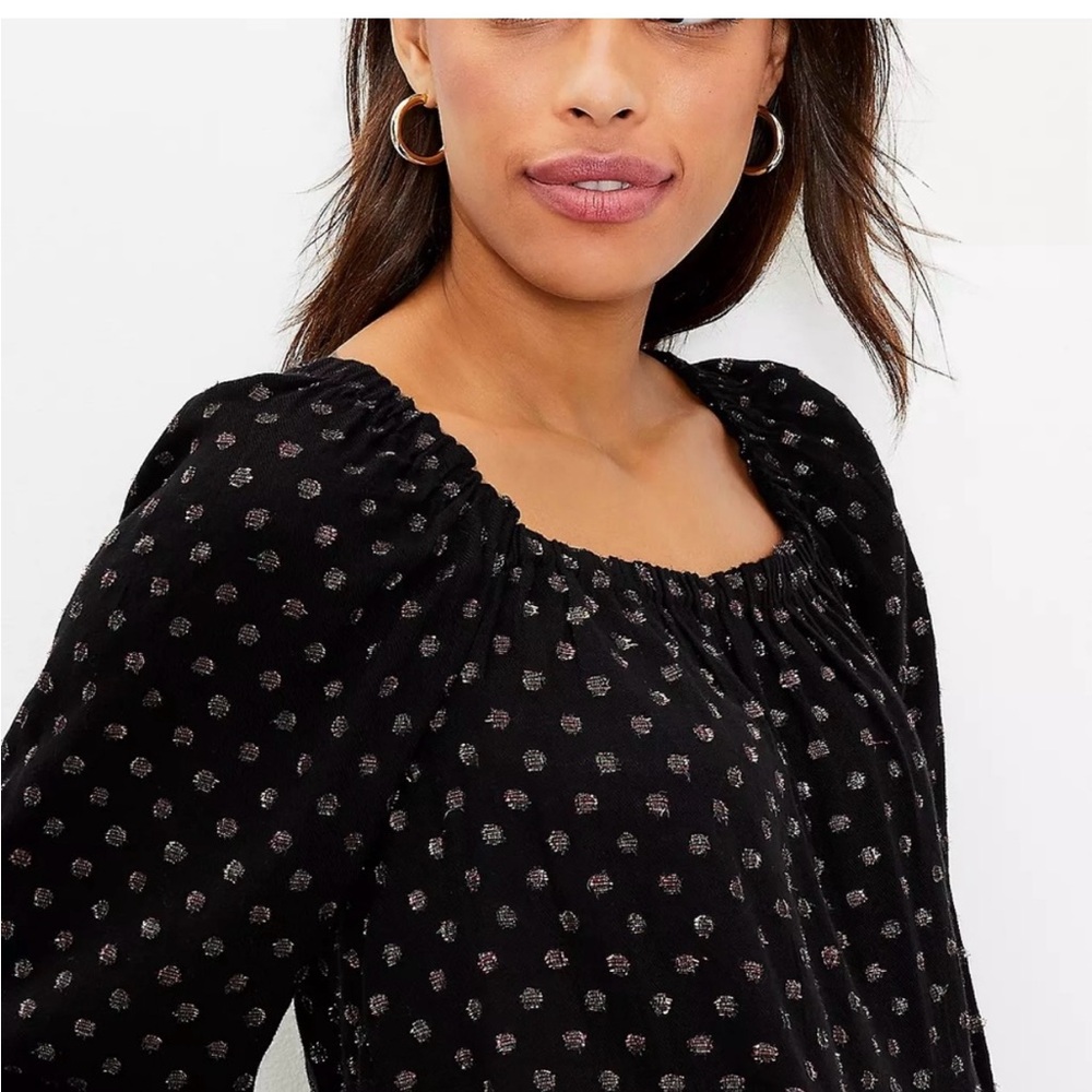 LOFT Black and shimmer polka dot Patterned Blouse - Picture 2 of 6